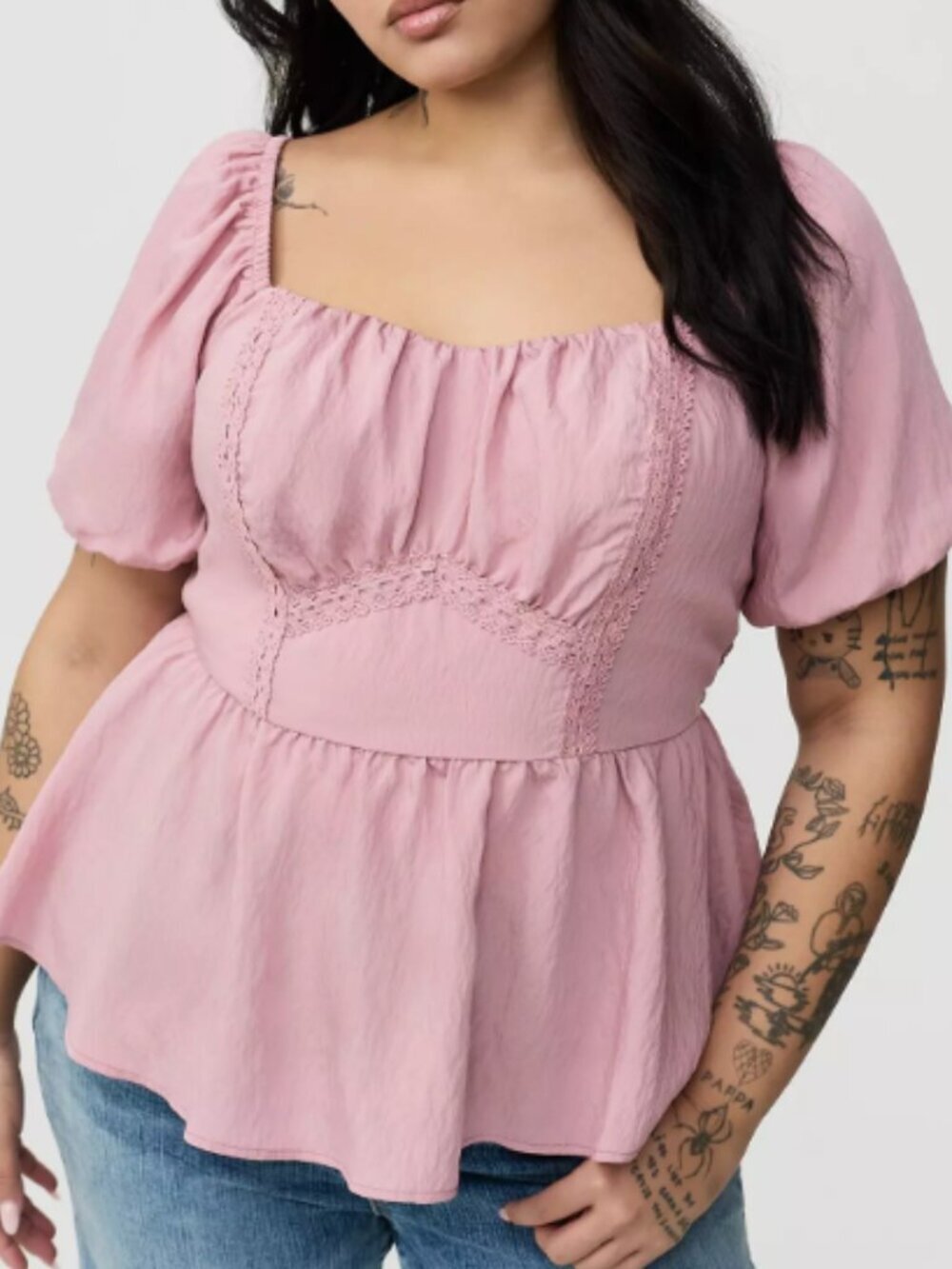 Lace Trim Peplum Top